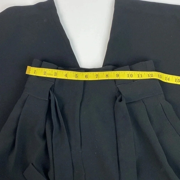 Black formal office wide leg tie waist  paper bag pleated trouser pants sz 0 - Picture 5 of 11